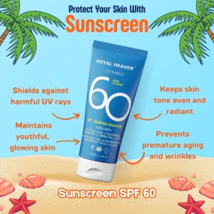 Royal Heaven SPF 60 PA++++ UV Shield Sunscreen – 5X Calming Solution for Acne-Prone Skin